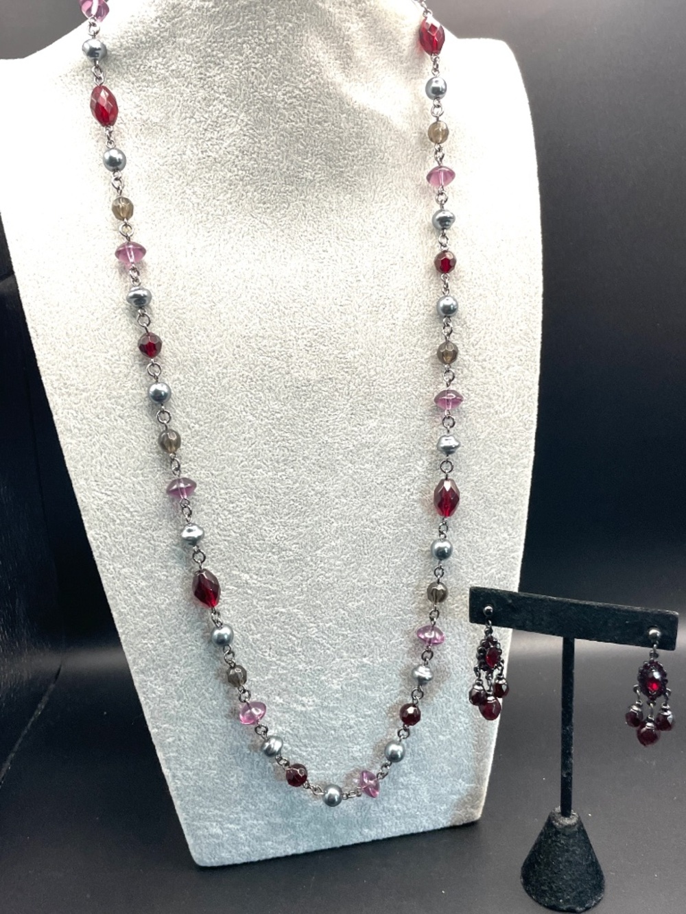 Vintage Avon 1999 Long Colored Bead Necklace Earrings Deo Set